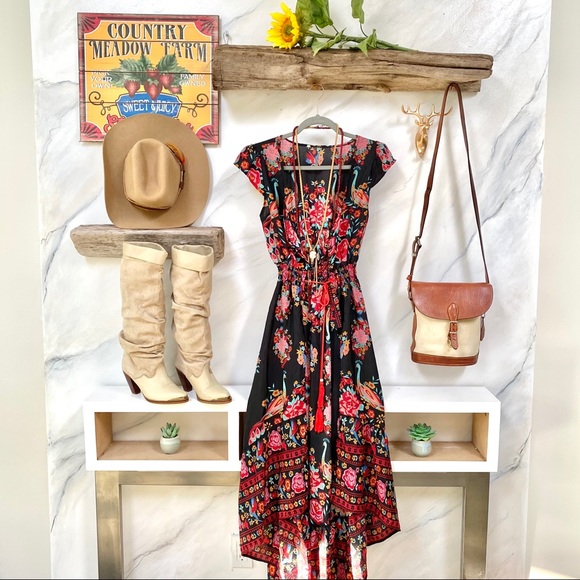 BOHO duster dress/top with peacocks - Picture 2 of 12